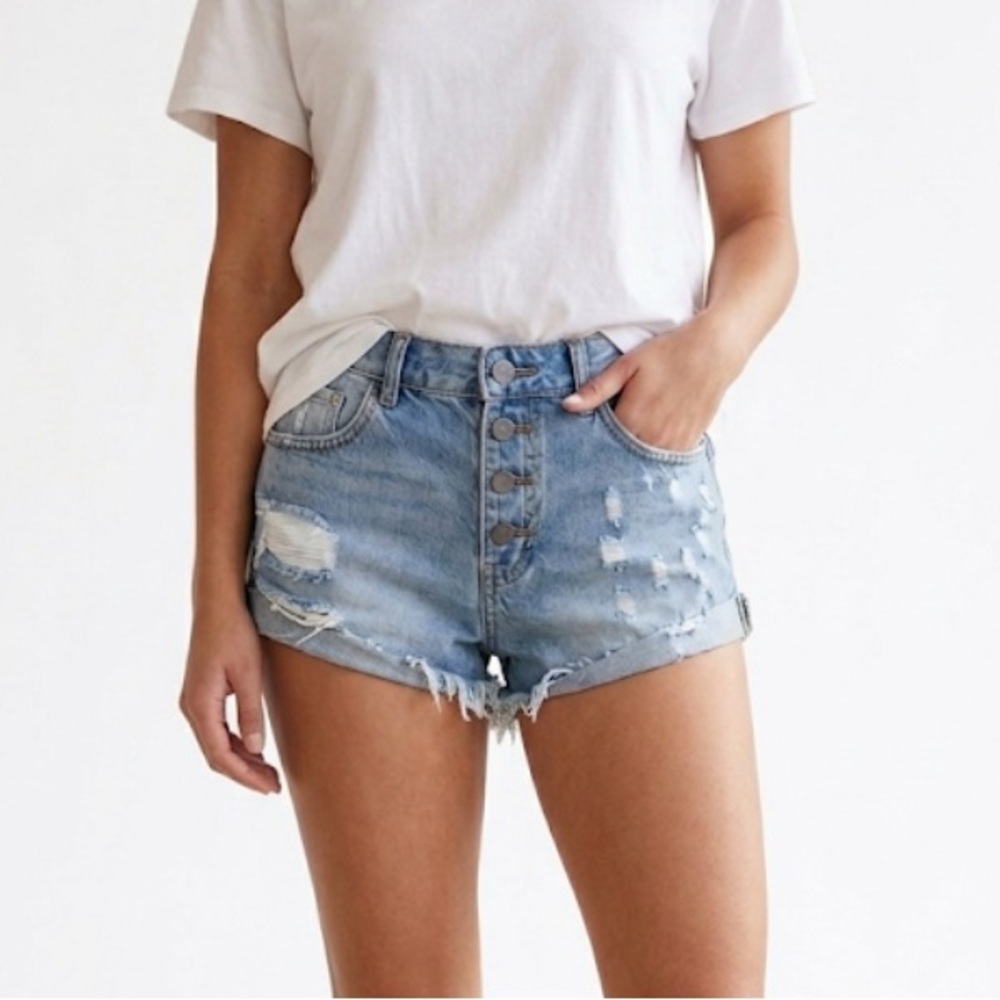 Priv Denim Jean Shorts Size Medium Distressed Button Fly